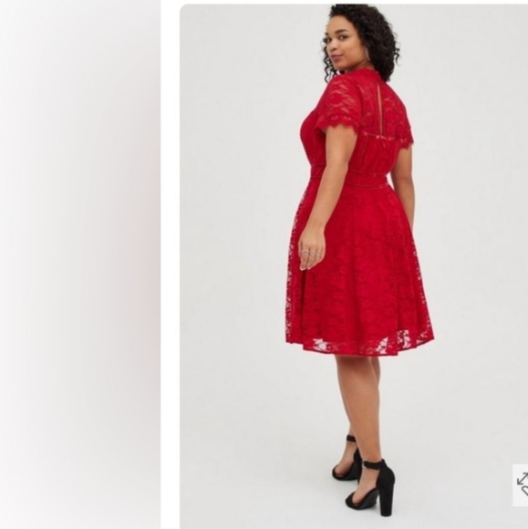 NWT Torrid Mock Neck Fit & Flare Mini Dress - Lace Red - Picture 3 of 10